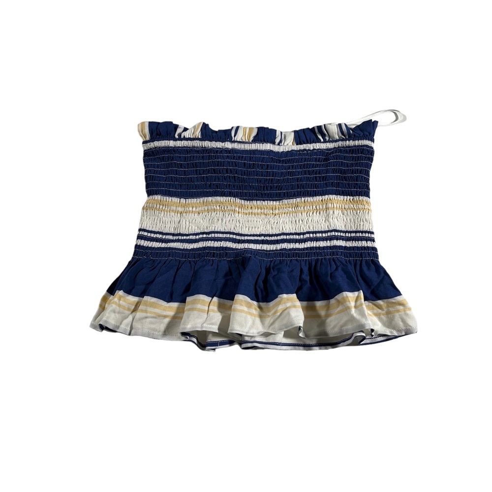 NWT American Threads Front Tie Plaid Skirt Small Navy Blue White Striped